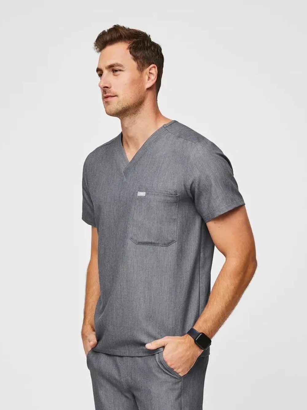Figs Leon three pocket Grey V-Neck Medical Scrub Top